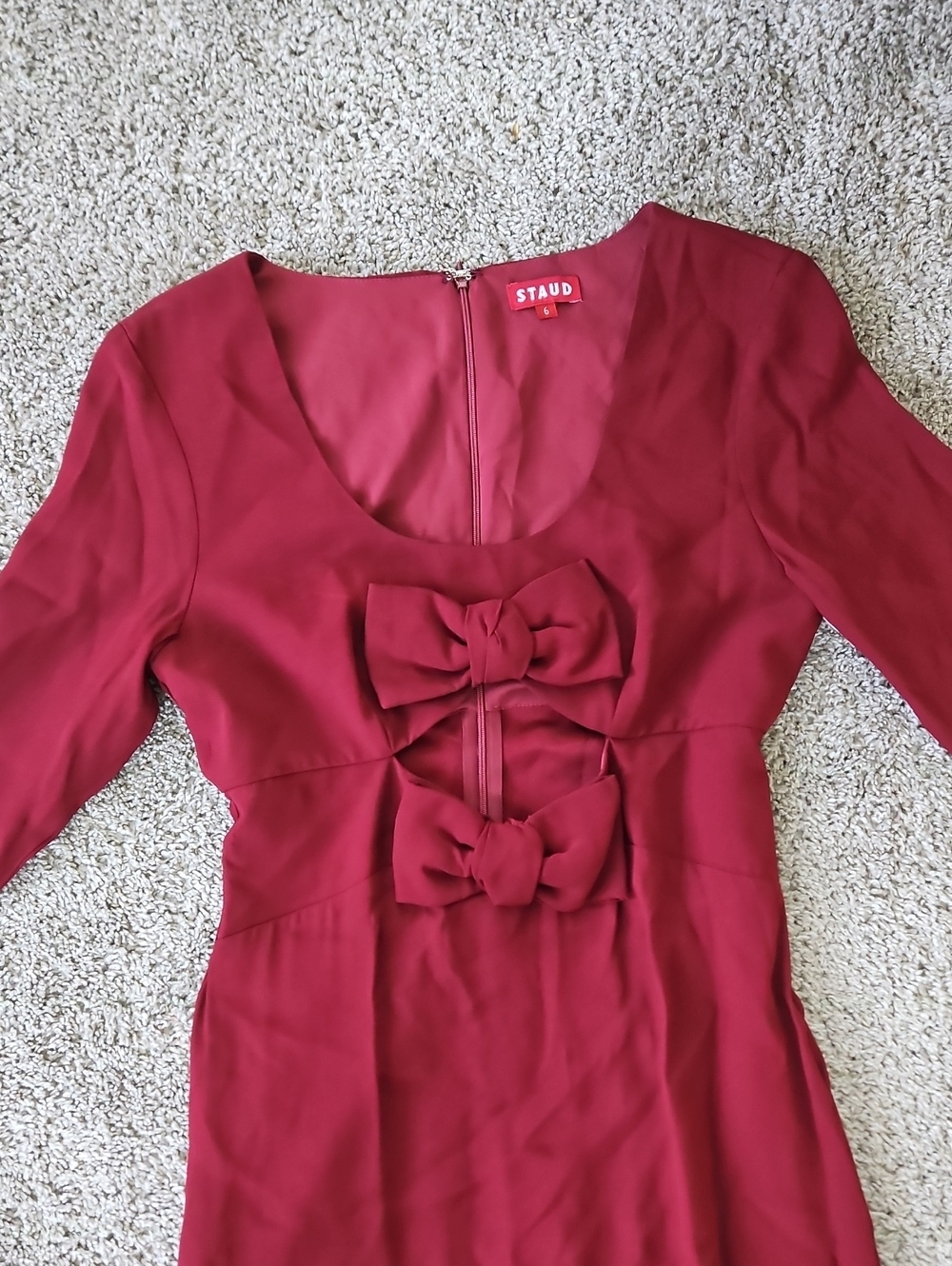 Nwt STAUD Burgundy Long-Sleeve Bow Maxi Dress 6 - Picture 4 of 15